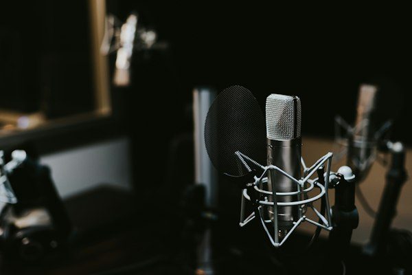 A studio microphone in a recording room